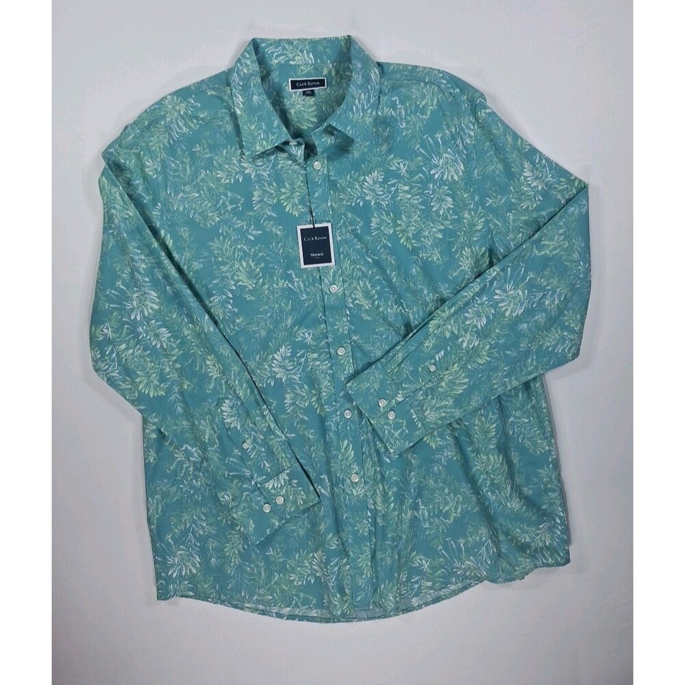 Club Room Mens XL Button Down Shirt Long Sleeve Stretch Hosta Blue Beach